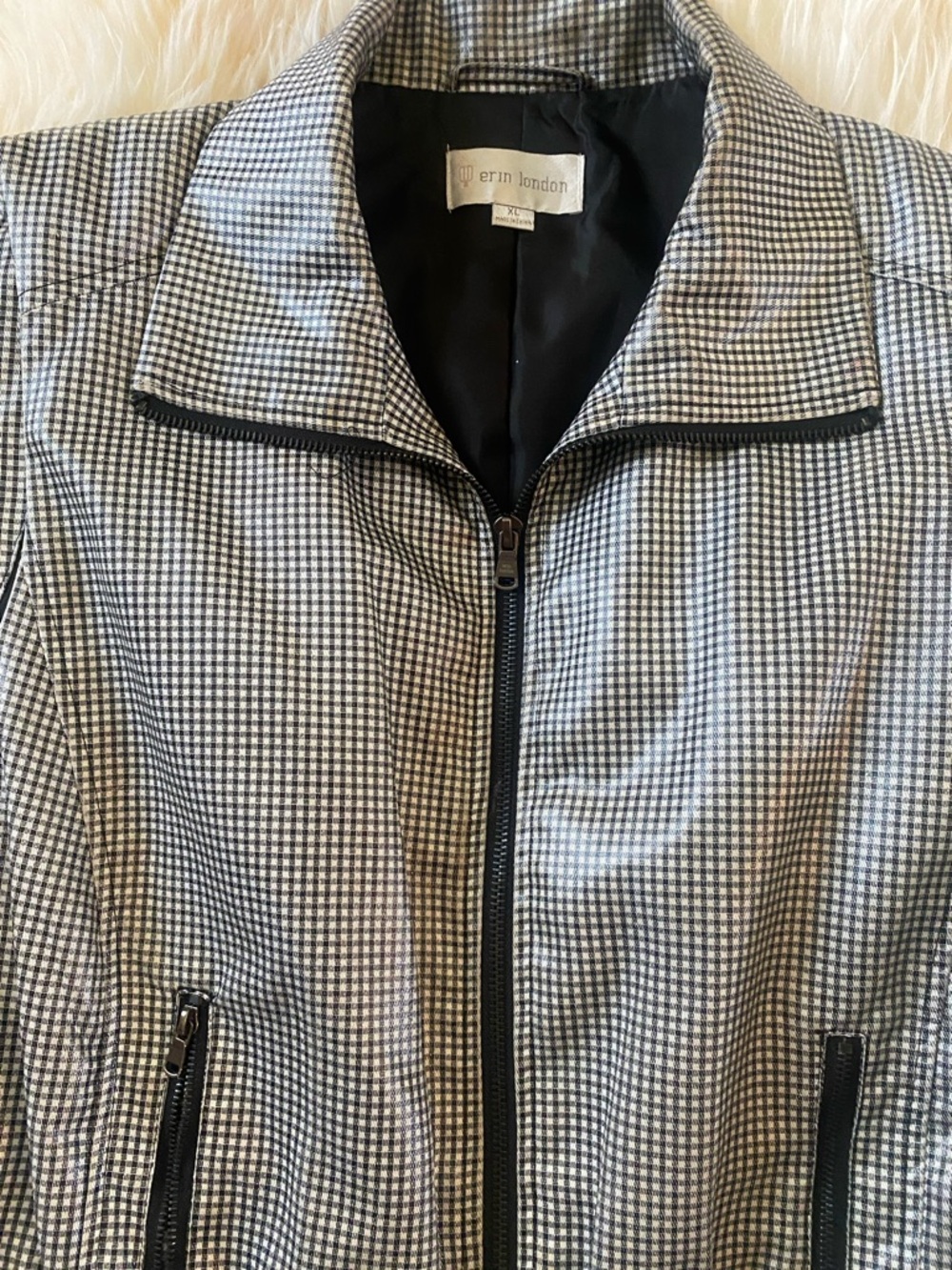 erin london Black & White Checked Zip-Front Jacket